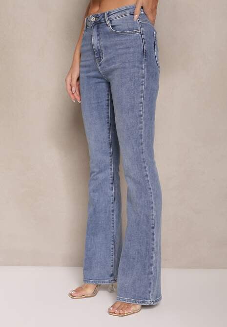 Niebieskie Jeansy o Kroju Flare High Waist Linsora 4