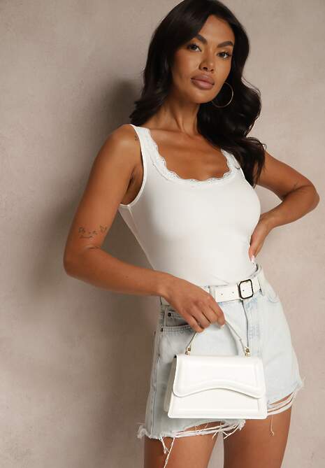 Biały Top z Bawełny o Dopasowanym Kroju na Ramiączkach z Koronką Linavea 4