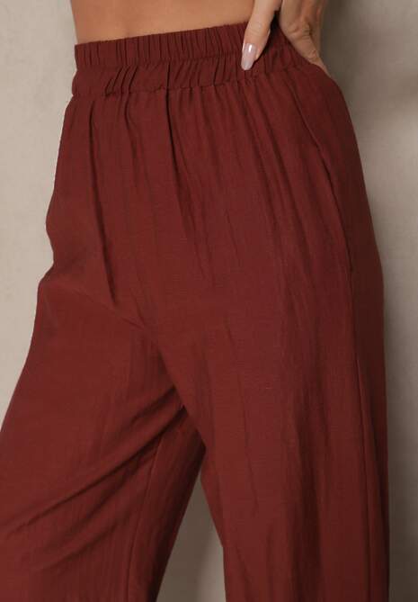 Bordowe Wiskozowe Spodnie Palazzo High Waist z Lnem Linaselia 5