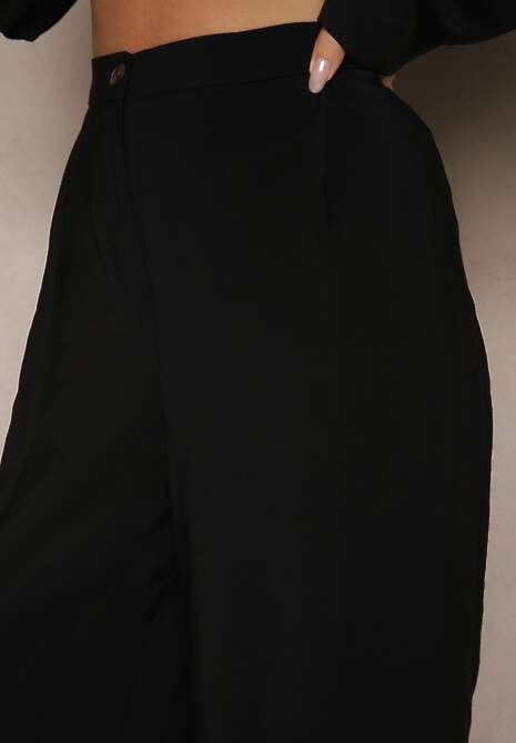 Czarne Spodnie Low Waist z Modalu z Szeroką Nogawką Reanelira 5
