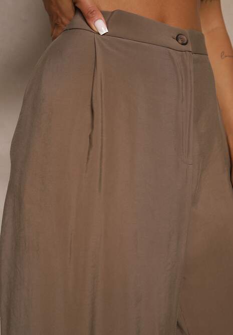 Brązowe Spodnie Low Waist z Modalu z Szeroką Nogawką Reanelira 5
