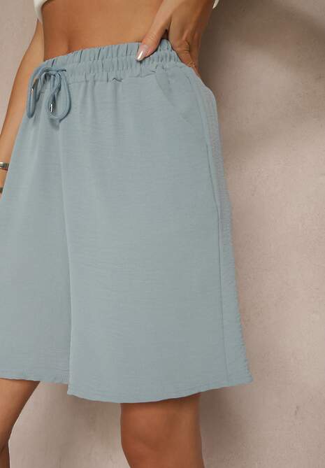 Niebieskie Szorty Dresowe z Bawełną High Waist Ozdobione Sznurkiem Talanisse 5