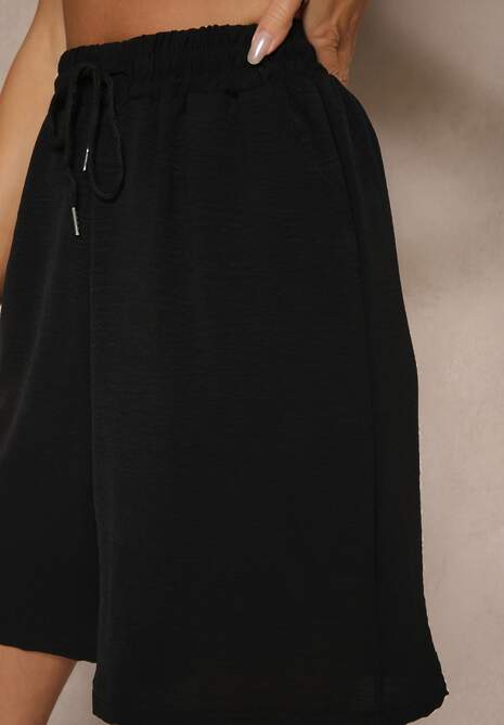 Czarne Szorty Dresowe z Bawełną High Waist Ozdobione Sznurkiem Talanisse 5