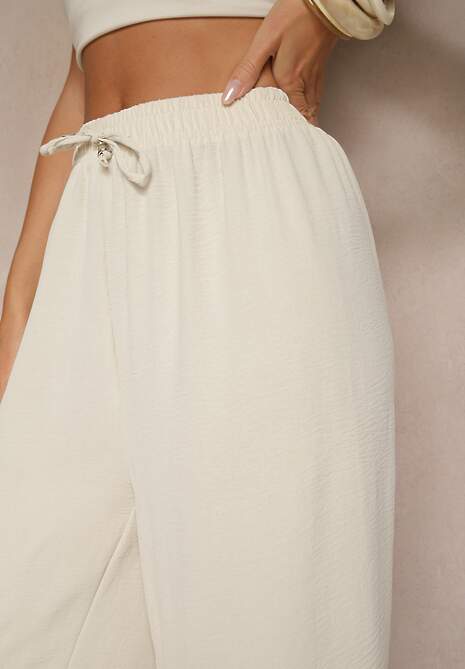 Beżowe Spodnie Kuloty z Bawełną High Waist Azetia 5