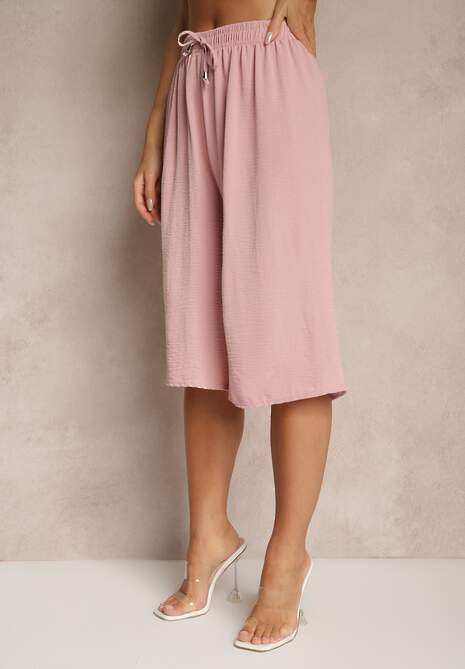 Różowe Spodnie Kuloty z Bawełną High Waist Azetia 4
