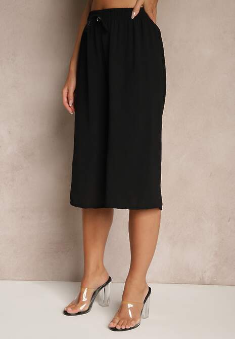 Czarne Spodnie Kuloty z Bawełną High Waist Azetia 4