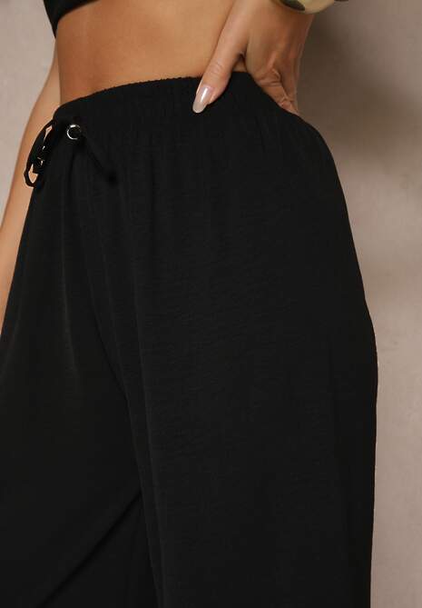 Czarne Spodnie Kuloty z Bawełną High Waist Azetia 5