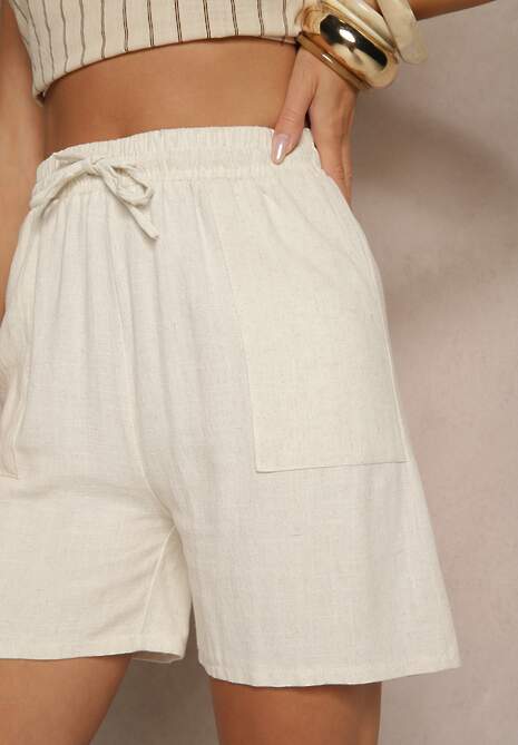 Beżowe Wiskozowe Szorty Bermudy High Waist z Lnem Dorotella 5