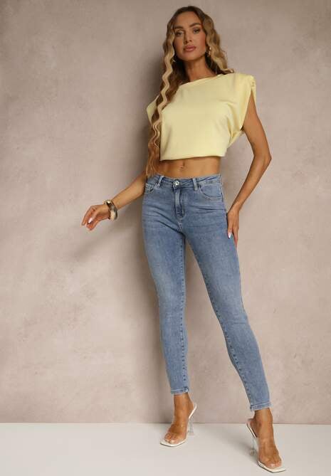 Niebieskie Jeansy Skinny Regular Waist Tolilune