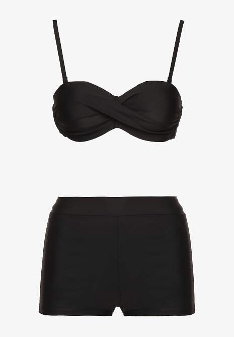 Czarne Bikini 3-częściowe Biustonosz z Wiązaniem Majtki Figi i Bokserki Vinalle 5