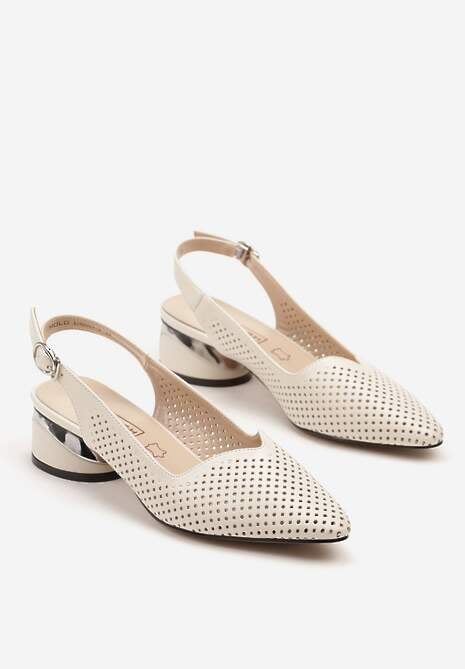 Beżowe Sandały Ażurowe na Słupku Slingback ze Skórzaną Wkładką Milionessa 5