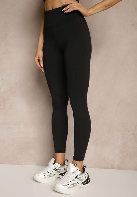 Czarne Legginsy z Ozdobnymi Przeszyciami z Efektem Modelowania Carittia 4