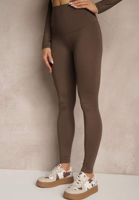 Brązowy Komplet Sportowy Legginsy i Top Typu Longsleeve Dorotia 4