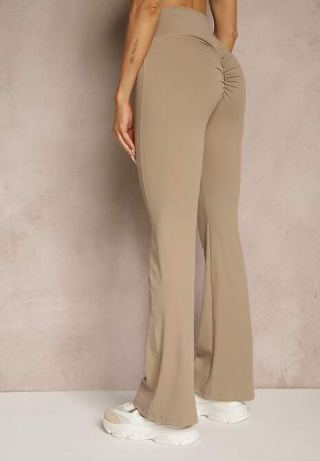 Beżowe Legginsy Dzwony High Waist Orruvana 4
