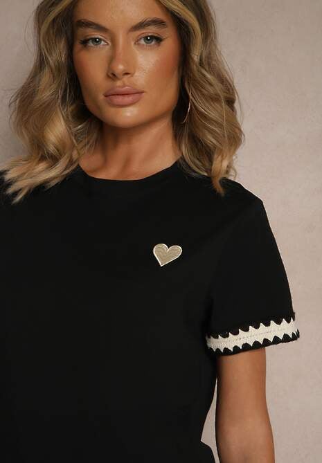 Czarny Bawełniany T-shirt z Sercem Firile 5