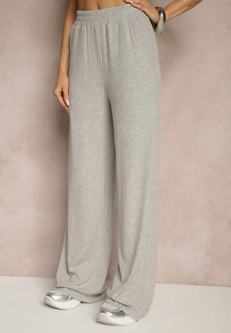 Szary Komplet z Bawełny T-shirt Typu Crop Top i Spodnie Wide Leg Nelisandra 4