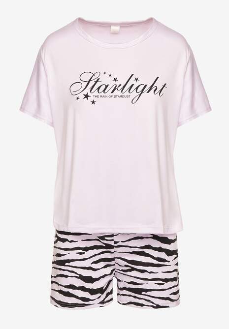 Fioletowy Komplet Piżamowy z Bawełny T-shirt i Szorty z Motywem Zebry Milaria