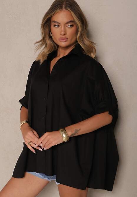 Czarna Koszula z Bawełny Oversize Zienessa 4