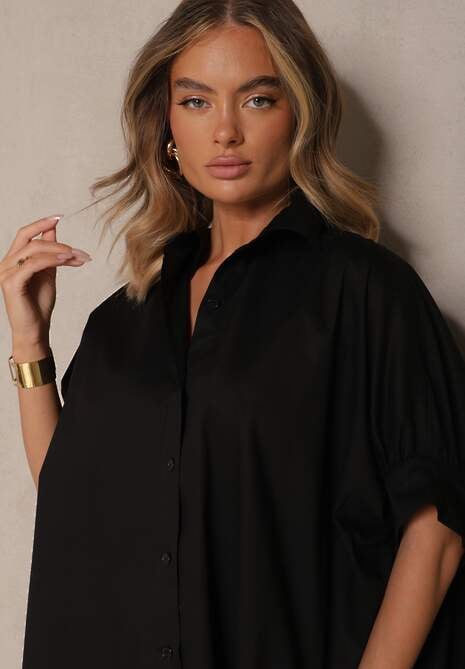 Czarna Koszula z Bawełny Oversize Zienessa 5