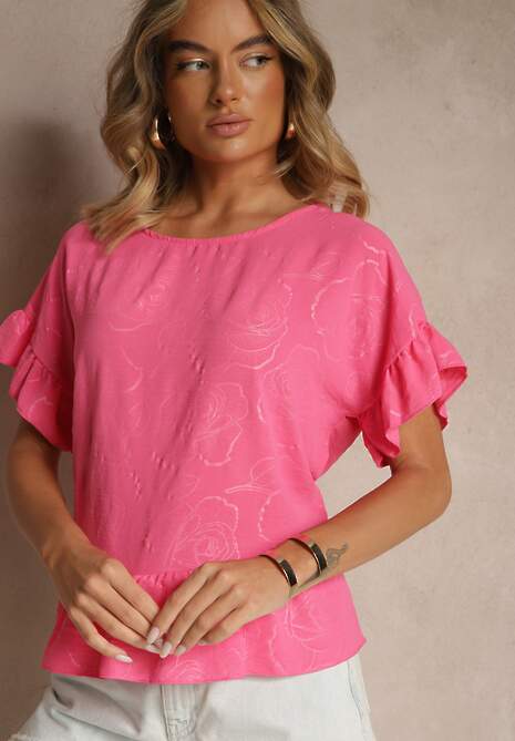 Fuksjowa Bluzka Oversize Ozdobiona Falbanami Liriele 4