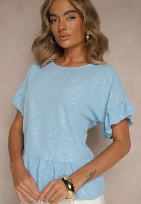 Jasnoniebieska Bluzka Oversize Ozdobiona Falbanami Liriele 5