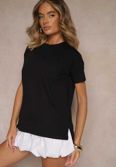 Czarny Bawełniany T-shirt o Kroju Oversize Zilona