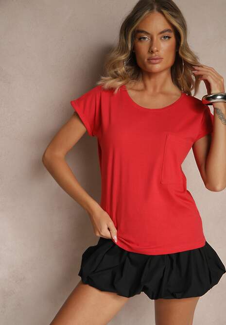 Czerwony Bawełniany T-shirt z Kieszonką Zireanda 4