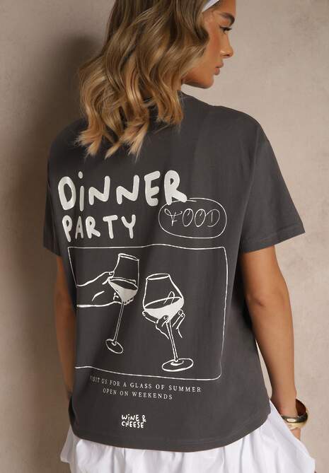 Ciemnoszary T-shirt z Bawełny z Nadrukiem Adferia 4