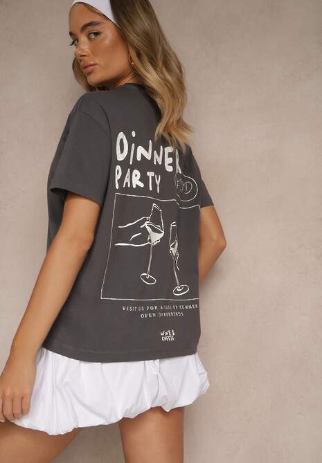 Ciemnoszary T-shirt z Bawełny z Nadrukiem Adferia