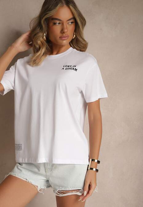 Biało-Różowy T-shirt z Bawełny Ozdobiony Nadrukiem Adneria 4
