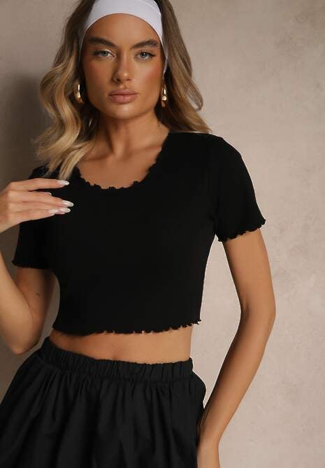 Czarny T-shirt z Bawełną z Prążkowanej Dzianiny Adlesse