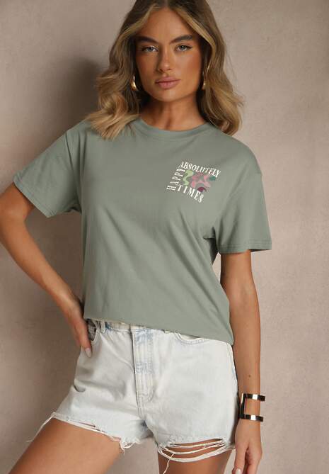 Ciemnozielony T-shirt z Bawełny o Kroju Oversize Fillinea 4