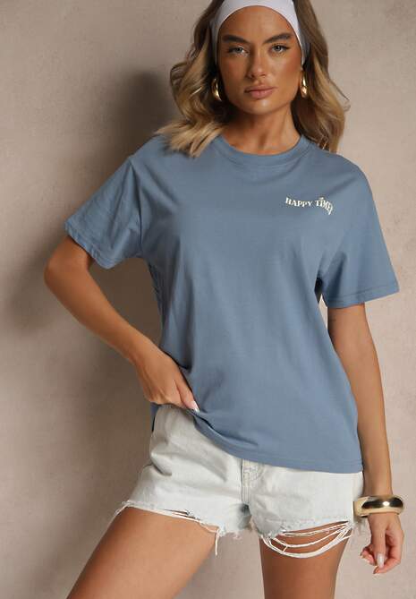 Niebieski T-shirt z Bawełny o Kroju Oversize Fillinea 4
