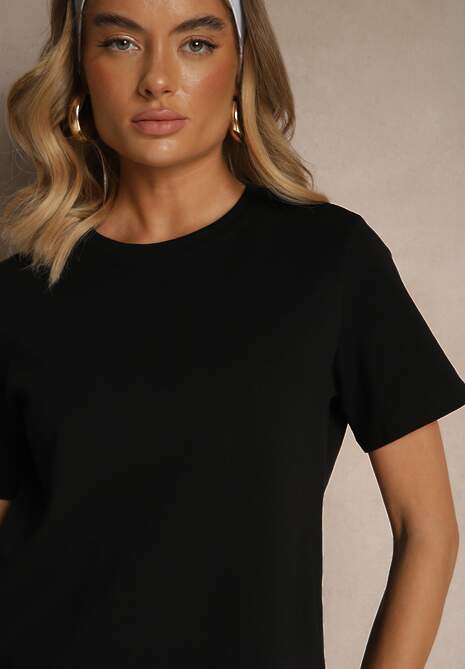 Czarny Klasyczny T-shirt z Grubszej  Bawełny Tiavone 5