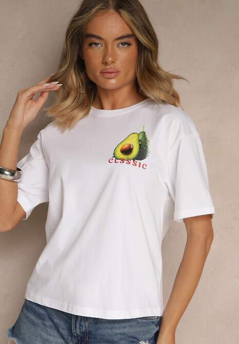 Biały T-shirt z Bawełną ze Wzorem Awokado Tilannia 5