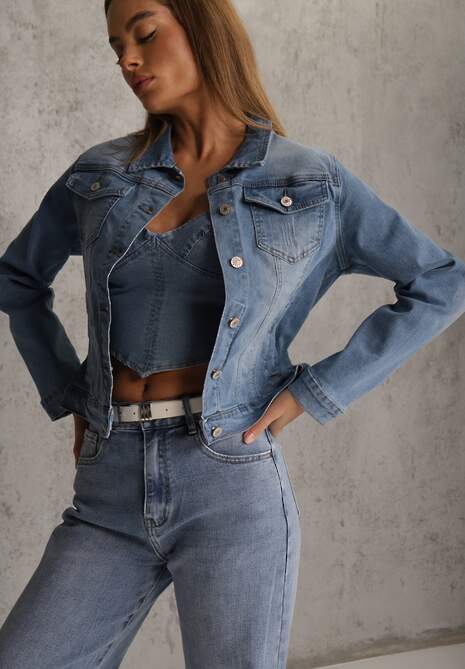 Jasnoniebieska Klasyczna Kurtka Jeansowa z Guzikami Ivonelle