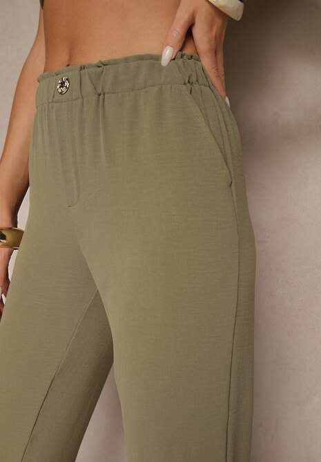 Zielone Klasyczne Spodnie Regular Waist z Gumką w Pasie Tilomira 5