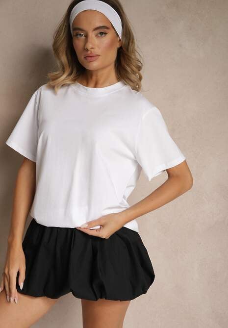 Biały Basicowy T-shirt z Bawełny Kollea