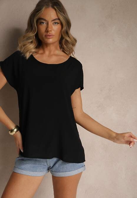 Czarna Wiskozowa Bluzka Oversize Lirealia 4