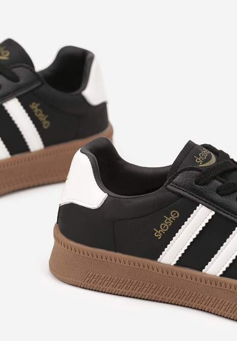 Czarno-Białe Sneakersy Sportowe z Ozdobnymi Paskami i Przeszyciami Wenilan 6