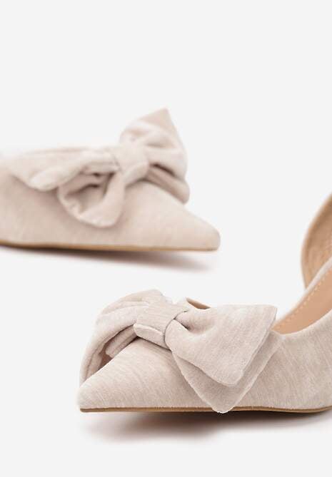 Beżowe Sandały na Szpilce Slingback z Kokardą Sunaiel 6