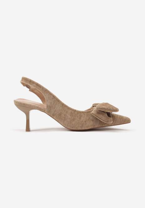 Ciemnobeżowe Sandały na Szpilce Slingback z Kokardą Sunaiel 4