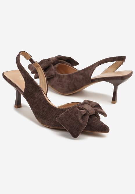 Brązowe Sandały na Szpilce Slingback z Kokardą Sunaiel 5