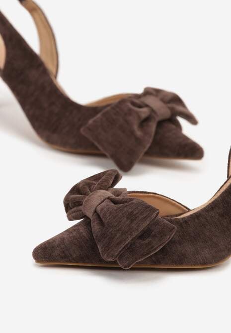 Brązowe Sandały na Szpilce Slingback z Kokardą Sunaiel 6