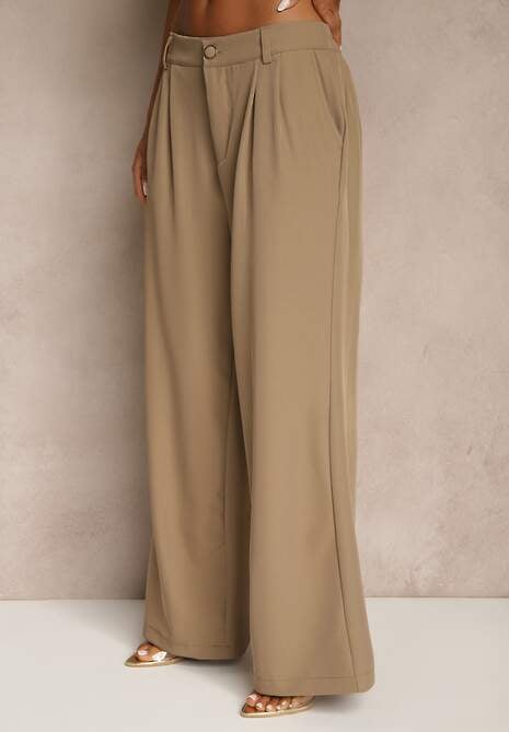Brązowe Spodnie o Szerokim Kroju High Waist Dolarenna 4
