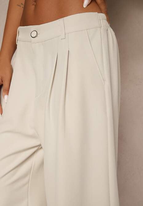 Jasnobeżowe Eleganckie Spodnie Typu Culottes Silunea 5