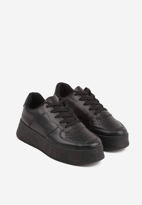 Czarne Kultowe Sneakersy na Grubej Podeszwie z Perforacją na Nosku Lissina 5
