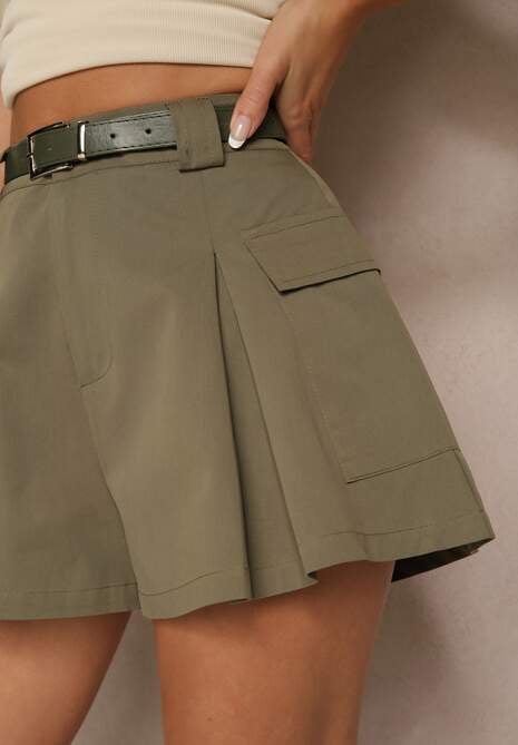 Zielone Szorty High Waist z Kieszeniami Typu Cargo Aloviane 5