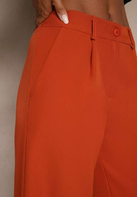 Pomarańczowe Szerokie Spodnie High Waist z Gumką w Pasie Eternel 5