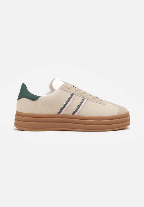 Beżowo-Zielone Klasyczne Sneakersy na Niewysokiej Platformie Terilee 4